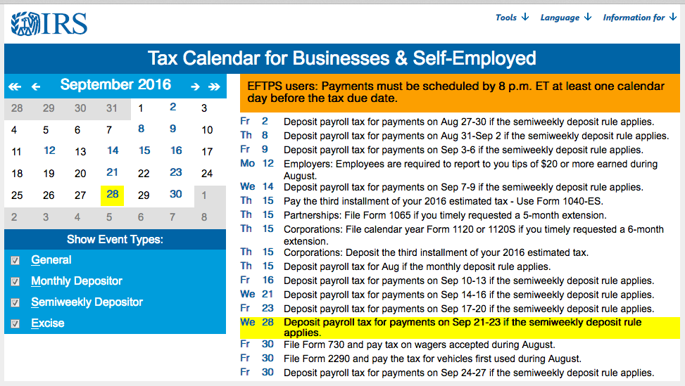 Tax Calendar Accounting Services Tucson