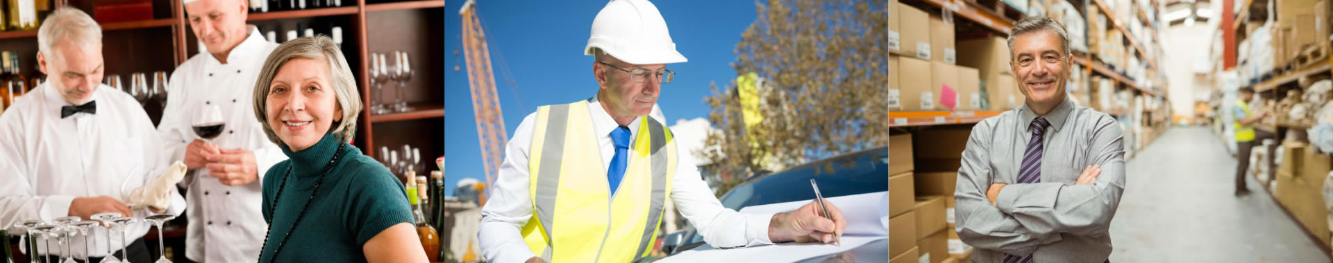 An image of people wearing a variety of business uniforms depicts the concept of who we serve.